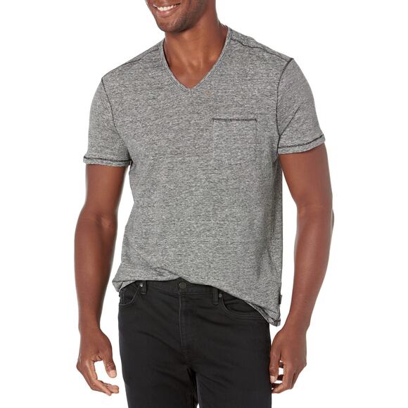 Nwot JOHN VARVATOS TShirt XL Grey Stripe Heather Linen Cotton V Pocket Short-Slv - Picture 1 of 11